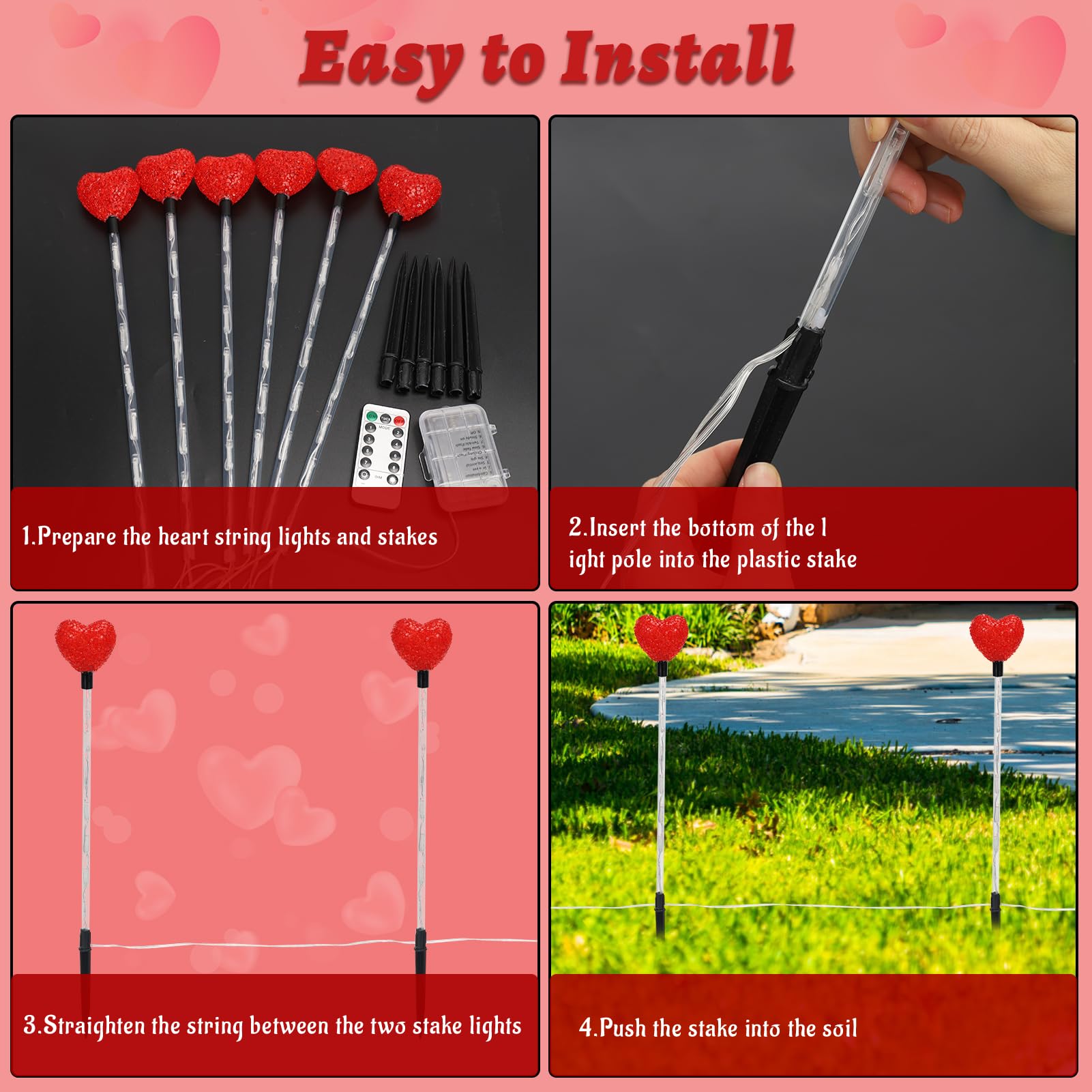 YUNVI battery-powered heart lights prevent cord clutter outdoors