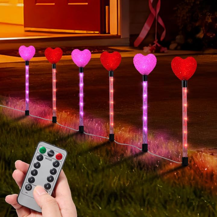 YUNVI Valentine heart lights 6-pack brightens outdoor pathways with a romantic glow