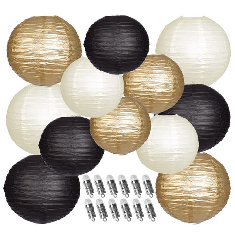 YUNXUAN 10-inch black and gold paper lantern for elegant decor