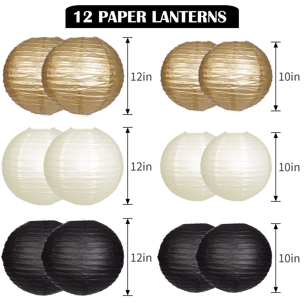 YUNXUAN 12-inch black and gold paper lanterns brighten indoor events