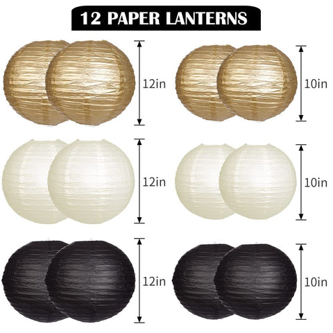 YUNXUAN 12-inch black and gold paper lanterns brighten indoor events