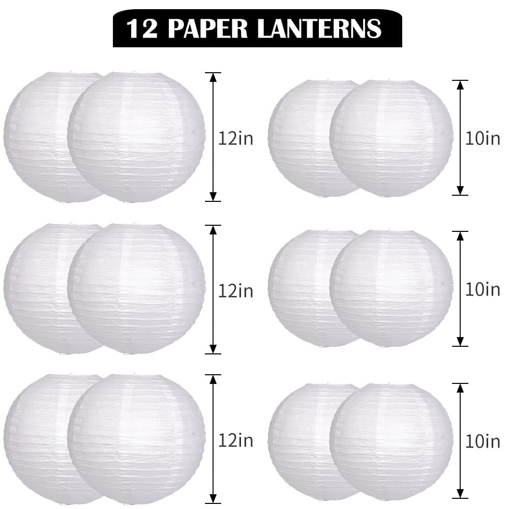 YUNXUAN white 12-inch paper lanterns add ambient light to events.