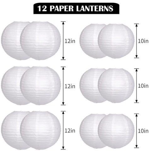 YUNXUAN white 12-inch paper lanterns add ambient light to events.