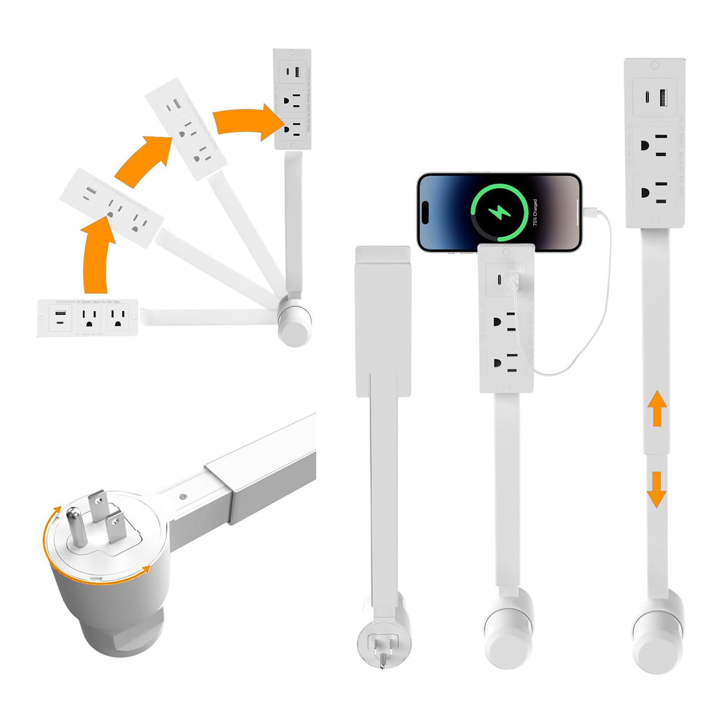 YupURStyle rotating outlet extender behind couch for easy power access
