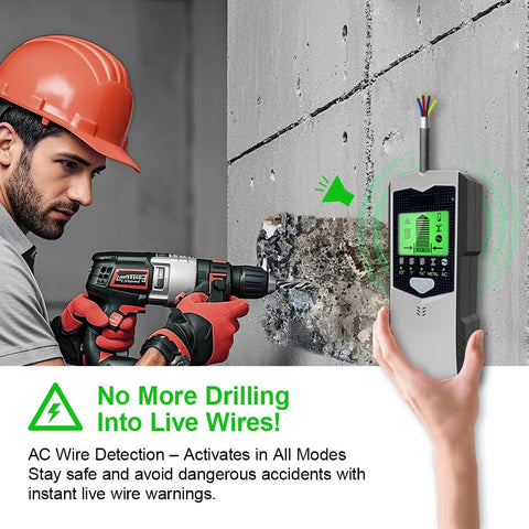 YuremBak stud finder 5-in-1 modes show versatile detection for accurate mounting.