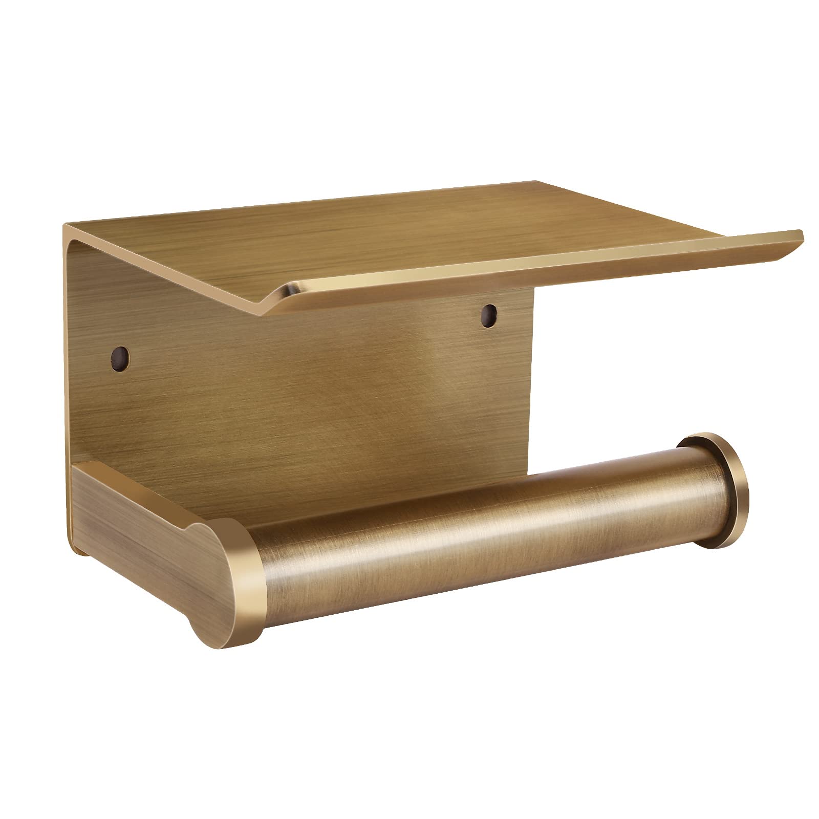 YURINJEE antique bronze toilet paper holder with wall-mount shelf keeps essentials conveniently at hand