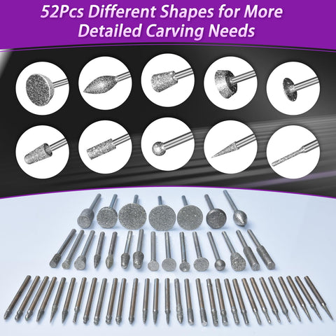 YURINWOO diamond bits with varied shapes for precise engraving and polishing tasks.