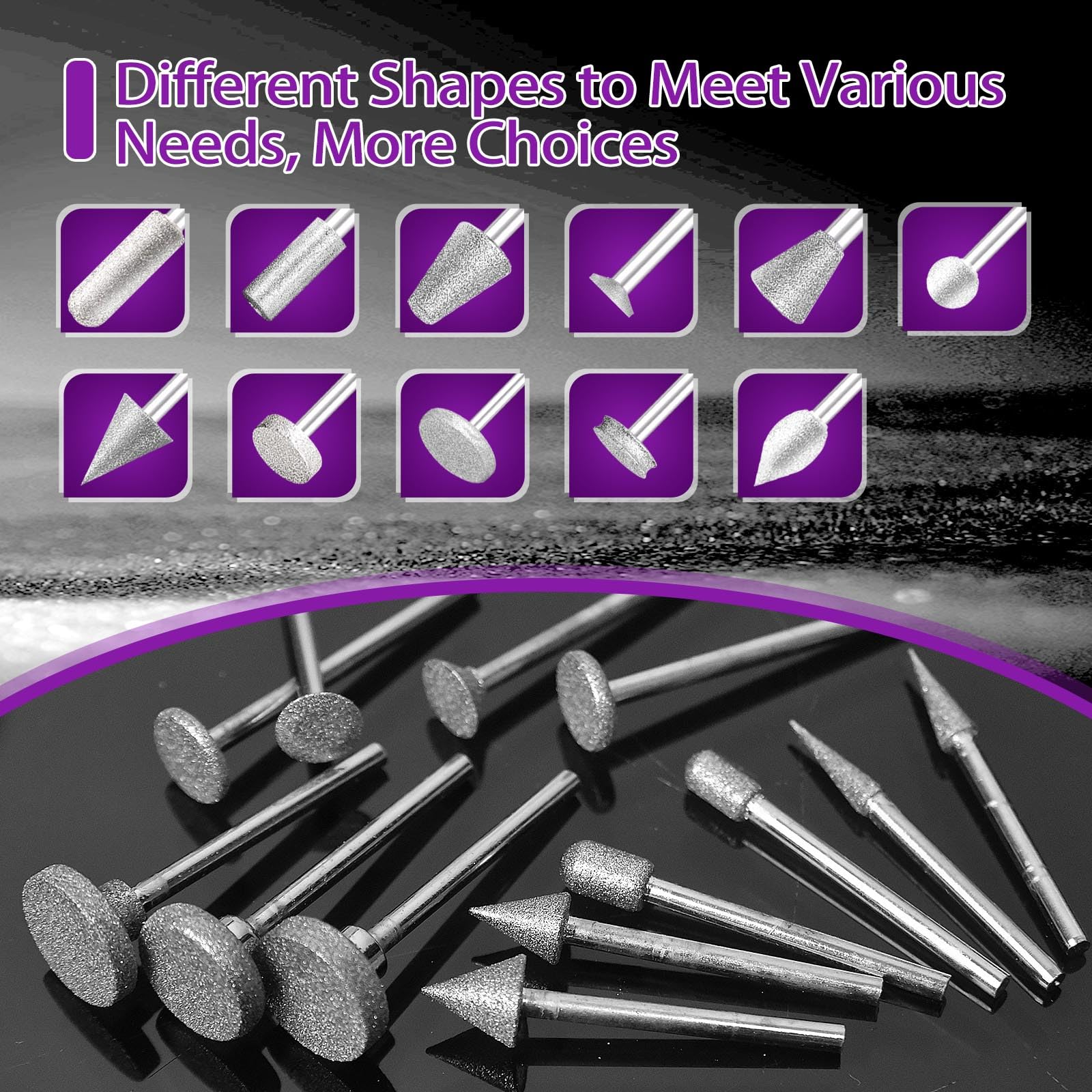 YURINWOO diamond burrs for engraving with Dremel-compatible 1/8in shank.