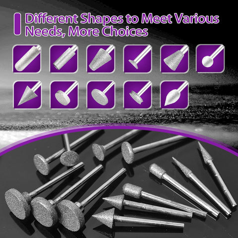 YURINWOO diamond burrs for engraving with Dremel-compatible 1/8in shank.