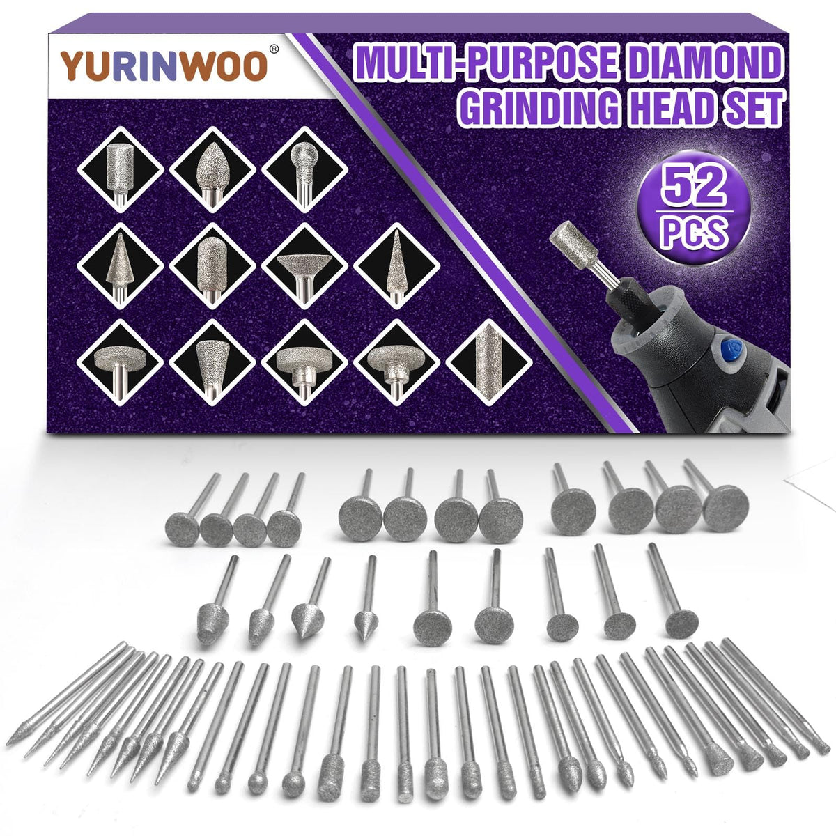 YURINWOO stone carving set with diamond bits for engraving on stone.