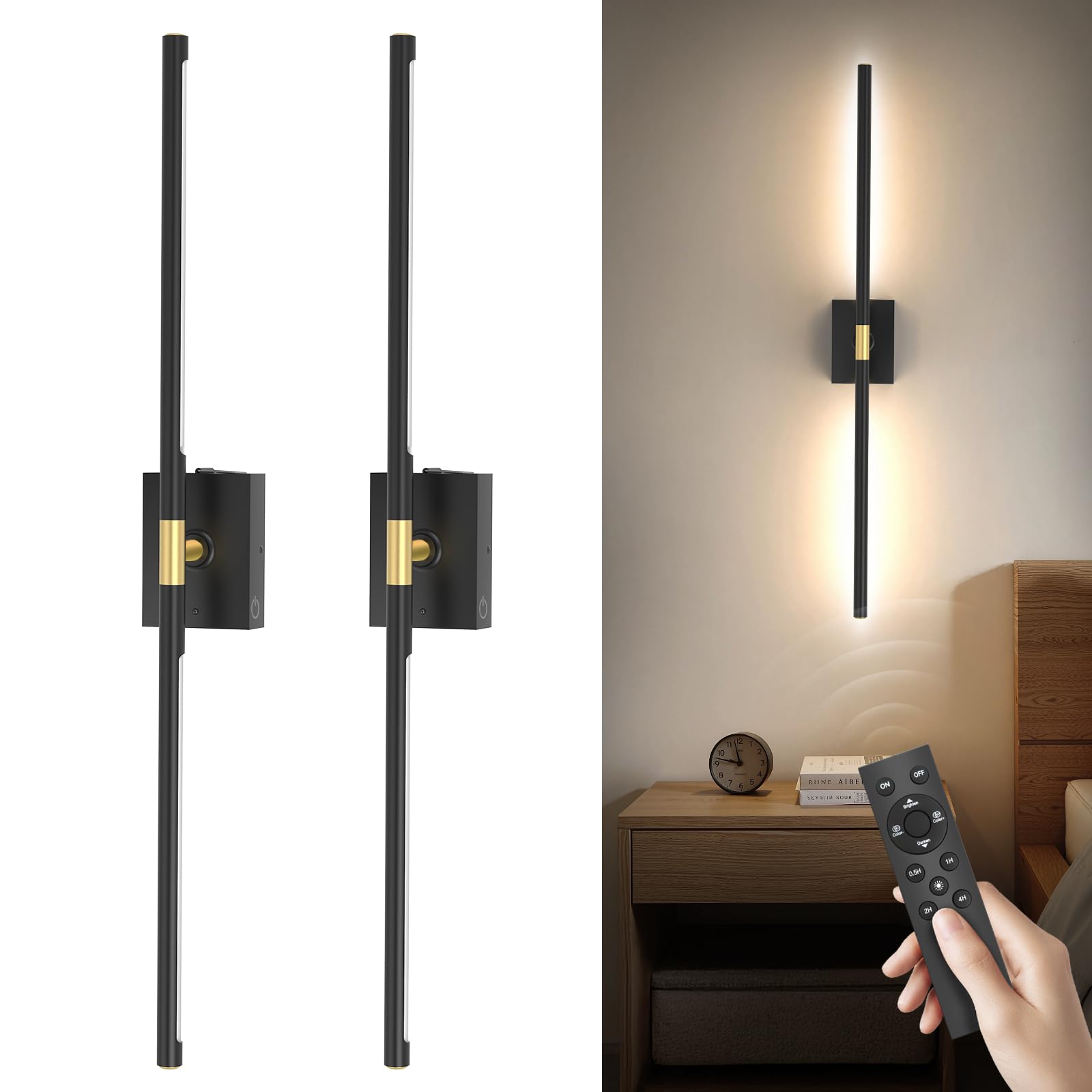 Yurnero battery wall sconce front view with dual lamps for ambient lighting