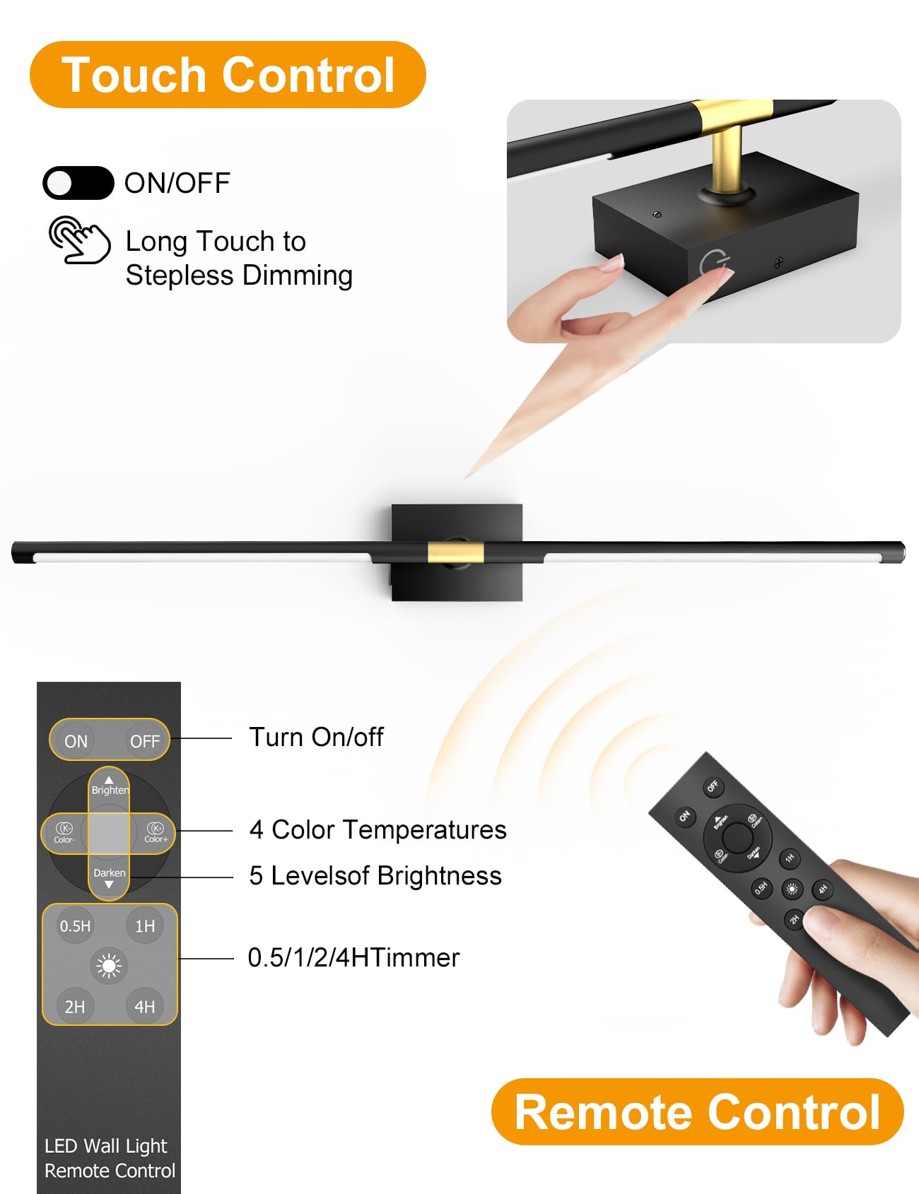 Yurnero wall sconce remote control for easy brightness and temperature adjustment