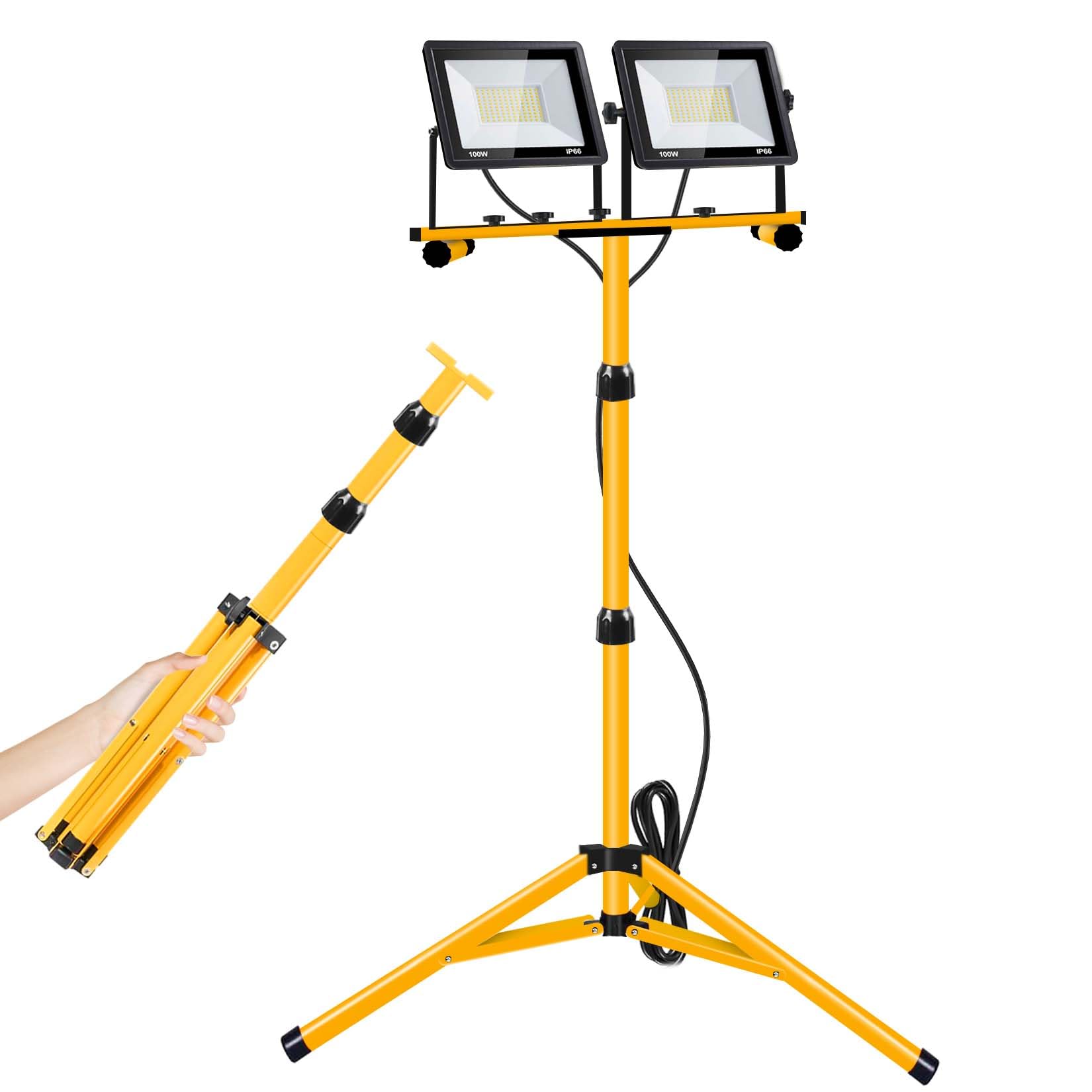Yurnomy 21000-lumen work light on a stand delivers bright, even illumination for workshops.