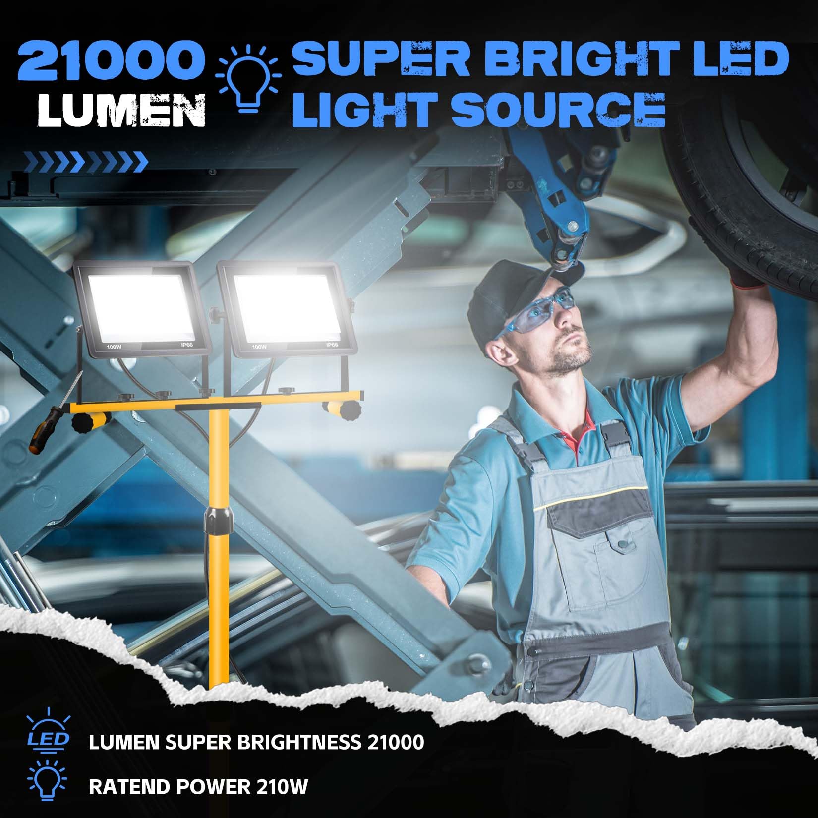 Yurnomy three-head LED work light offers versatile coverage for large projects.