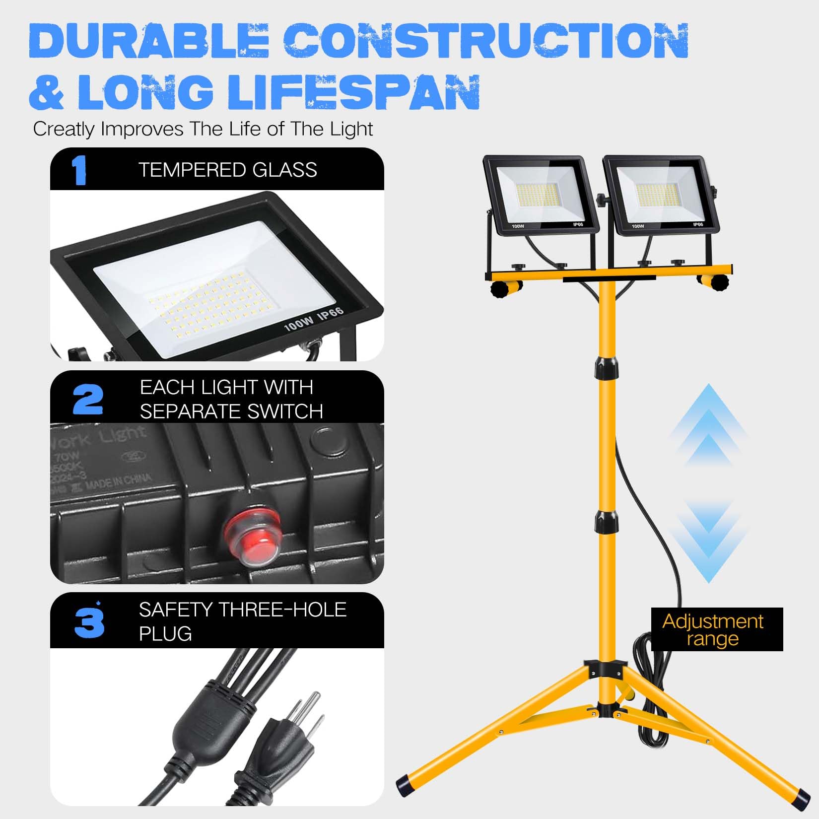 Yurnomy two-head yellow light shines clearly with independent switches for focused tasks.