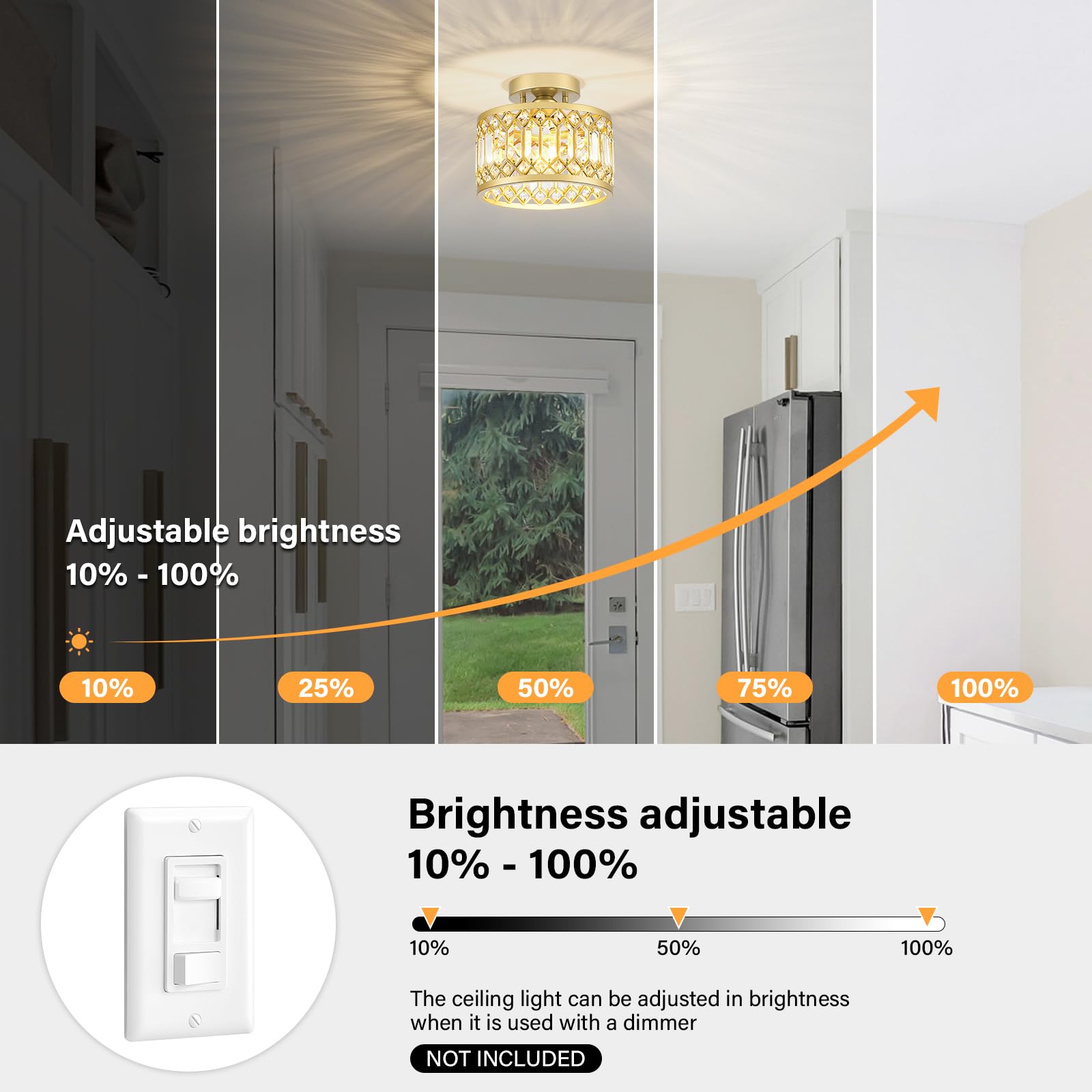 YURNYQ compact nine-point-zero-five-inch crystal light adds luxe sparkle in tight spaces.