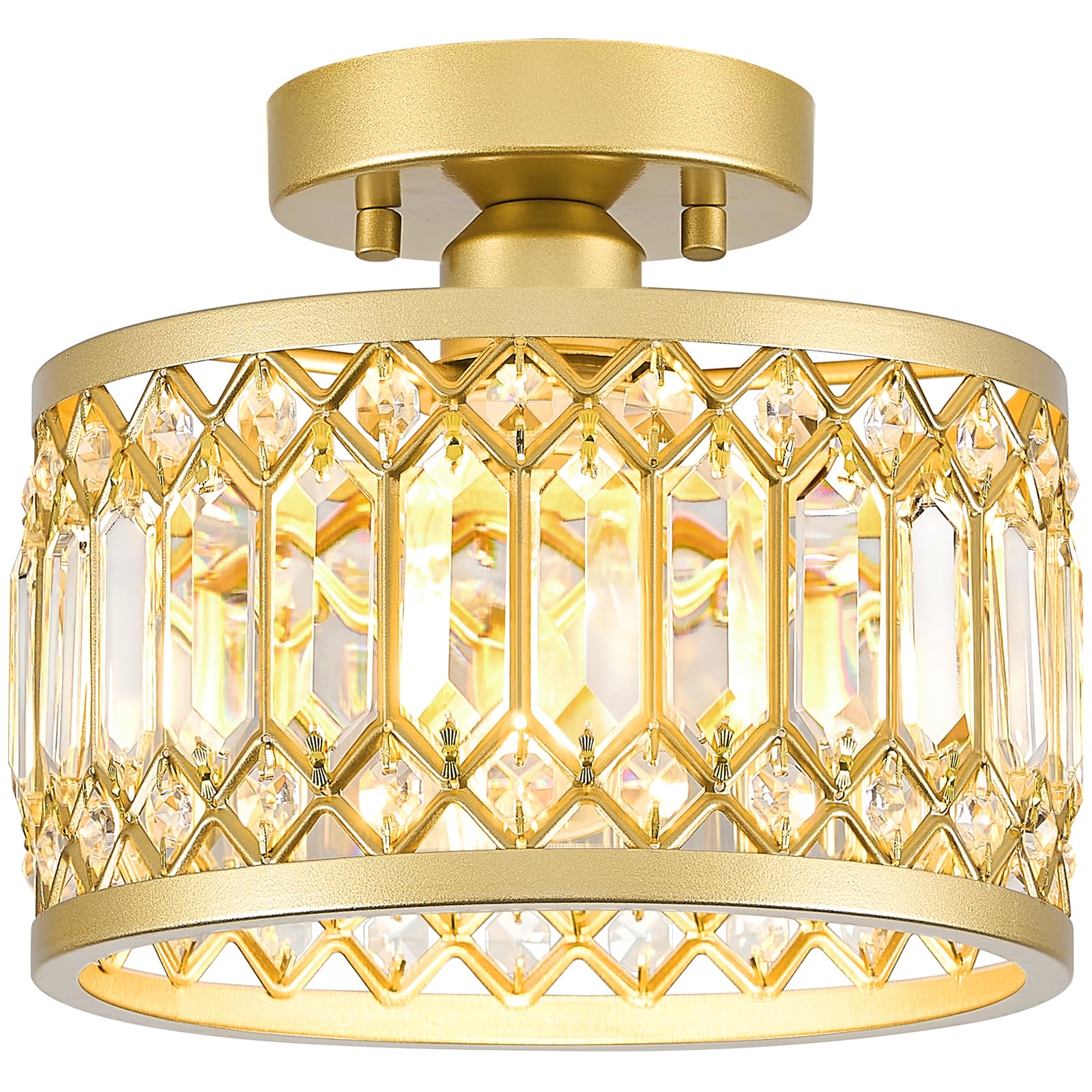 YURNYQ crystal ceiling light with gold finish brightens hallways with elegant shimmer.