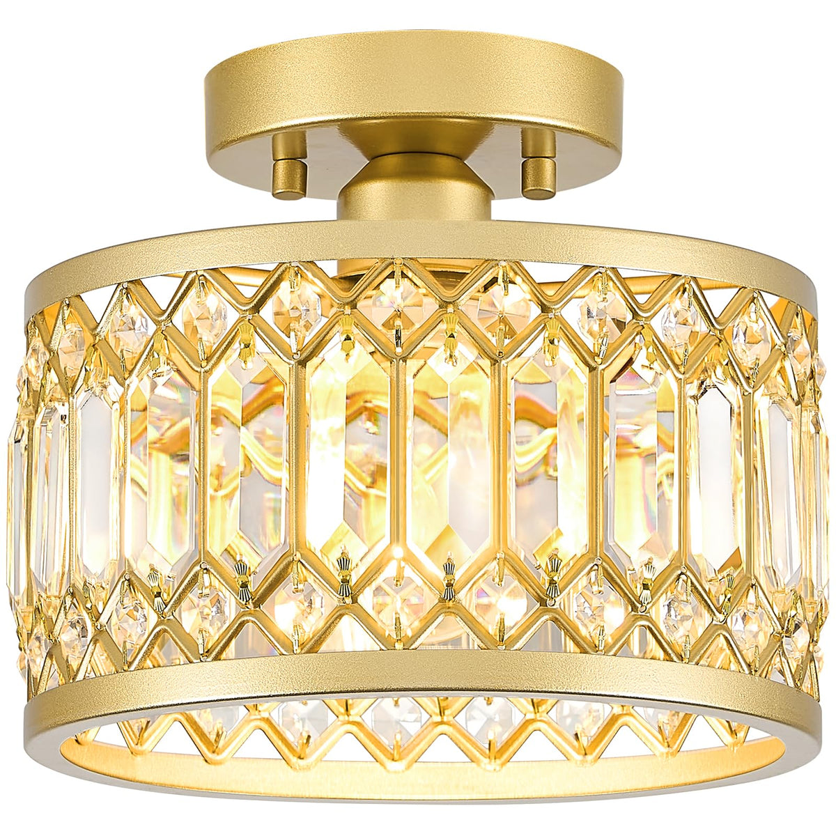 YURNYQ crystal ceiling light with gold finish brightens hallways with elegant shimmer.