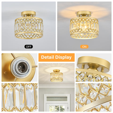 YURNYQ crystal illumination with gold accents elevates home decor.