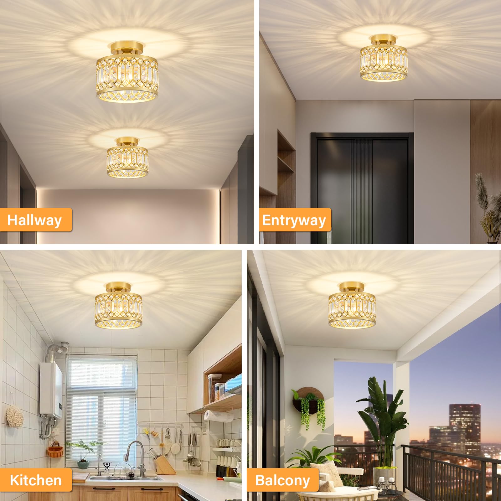 YURNYQ gold metal frame crystal ceiling light sparks upscale dining ambience.