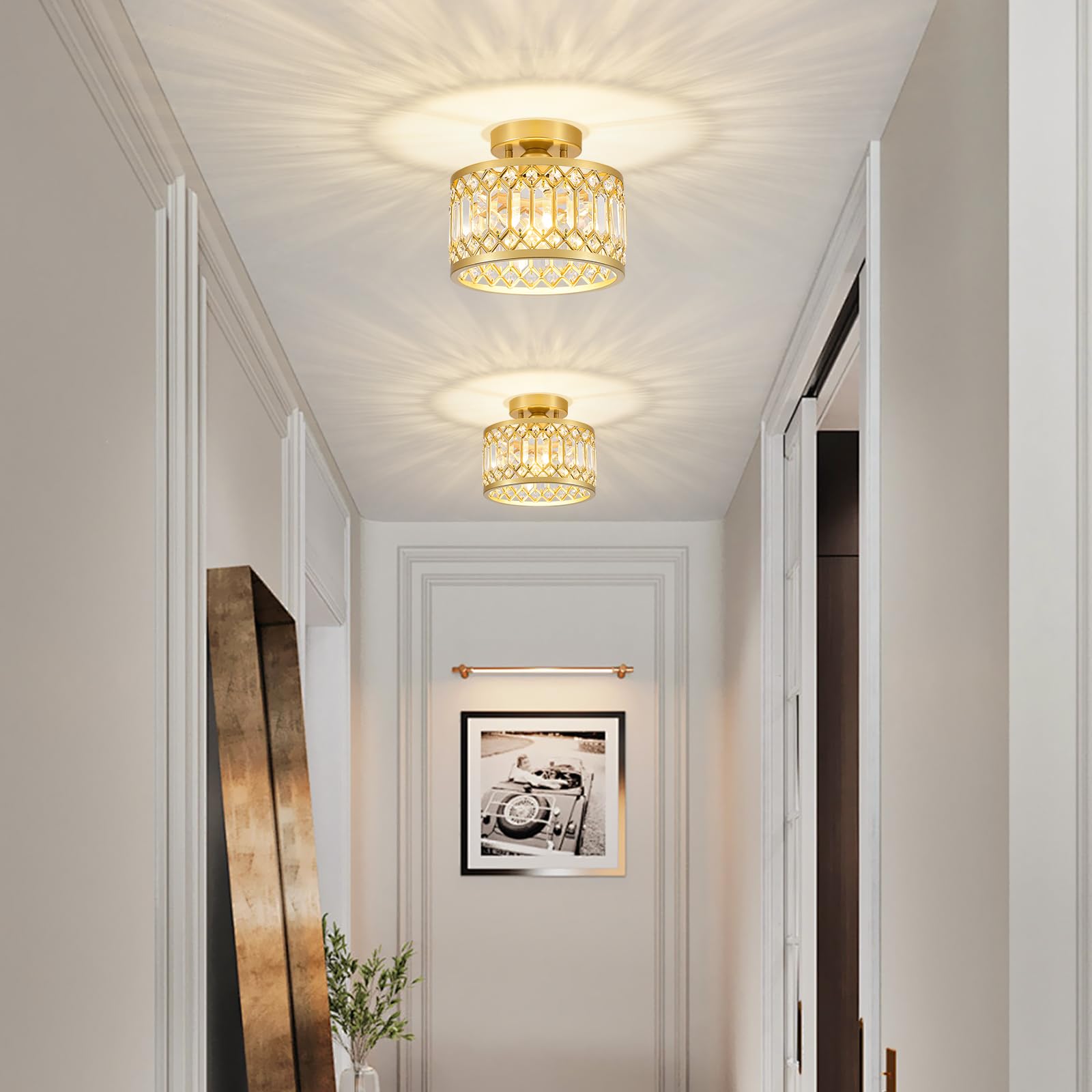 YURNYQ semi-flush crystal fixture adds refined sparkle to living spaces.