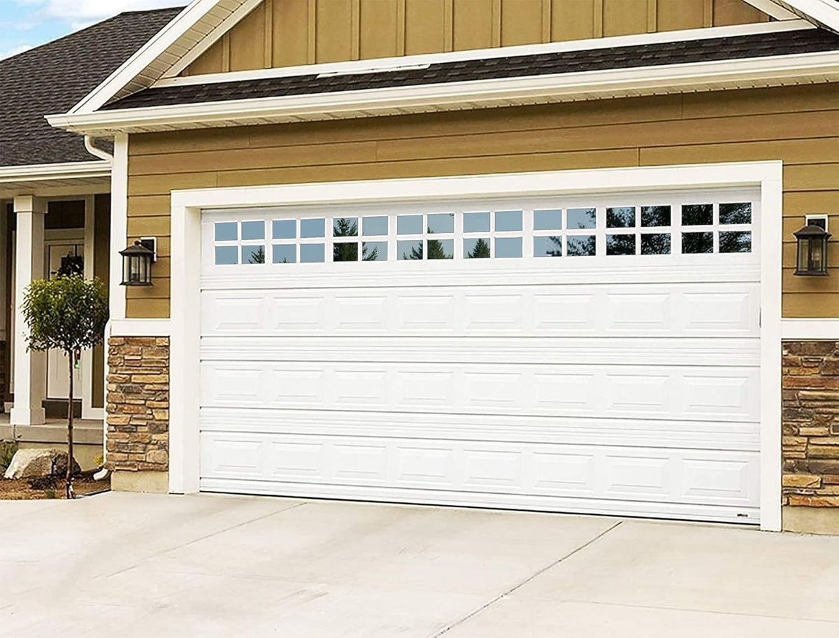 YURROAD 2-car garage kit exterior view showing faux window look for curb appeal