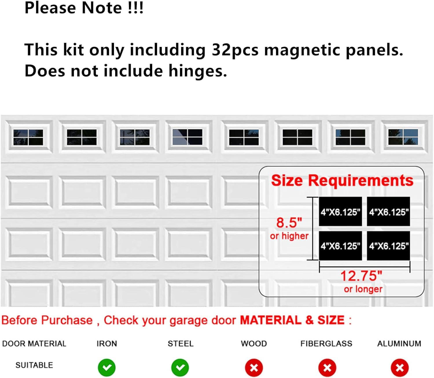 YURROAD easy-install magnetic panels no-drills on garage door for quick customization