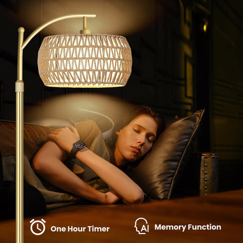 Yusist Arc lamp enhancing living room ambiance with warm glow