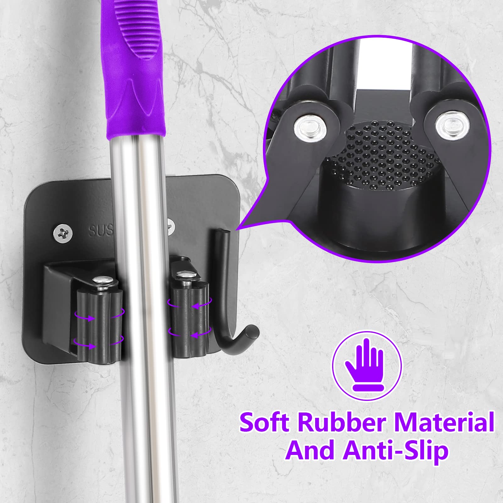 YUWANTING 4-hook configuration on wall ideal for brooms, mops, and tools