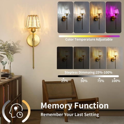YUXINLUX remote-dimmable sconce with 12 colors for customizable mood lighting.