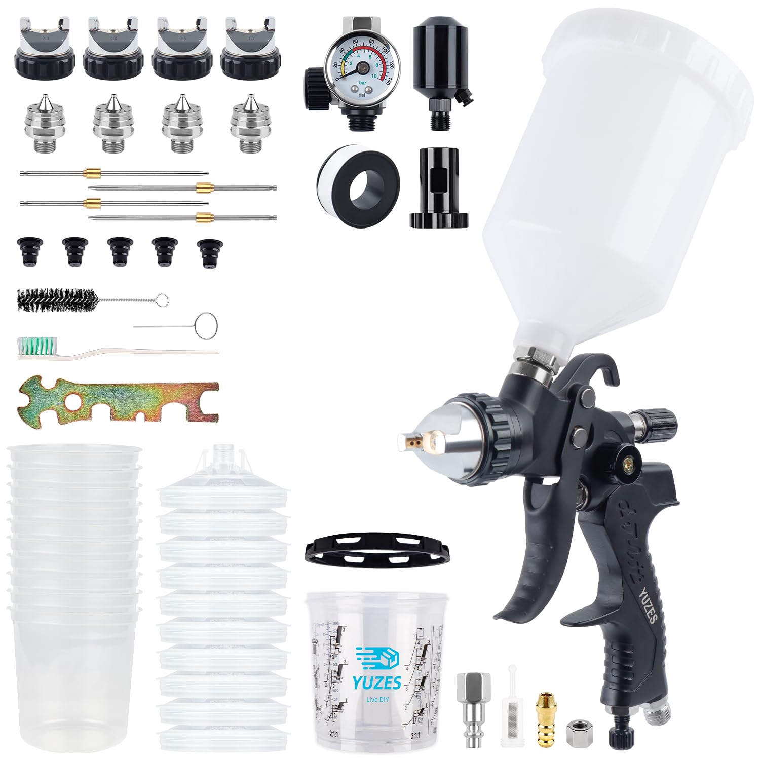 YUZES HVLP spray gun kit with four nozzles for versatile finishes