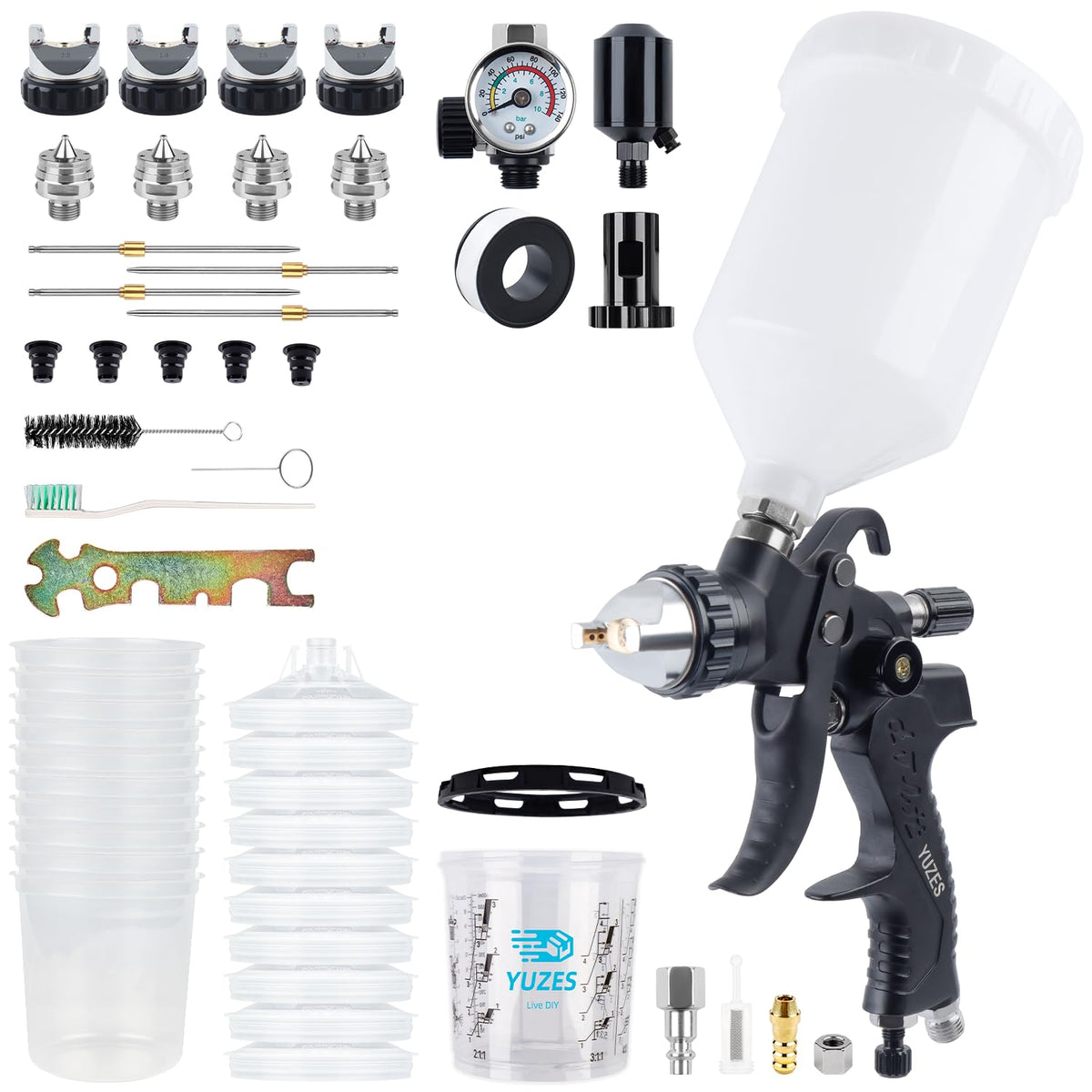 YUZES HVLP spray gun kit with four nozzles for versatile finishes