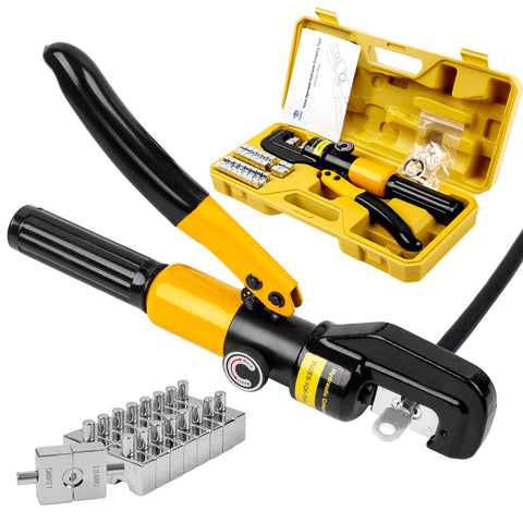 YUZES hydraulic crimping tool performing a 10-ton crimp on large cables