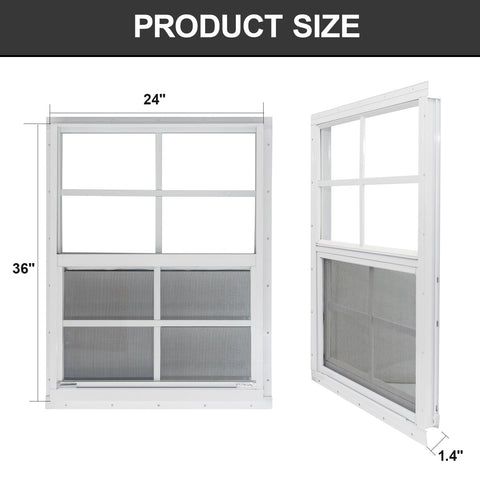 Yuzzy 24x36 shed window showing adjustable vertical sliders for ventilation control.
