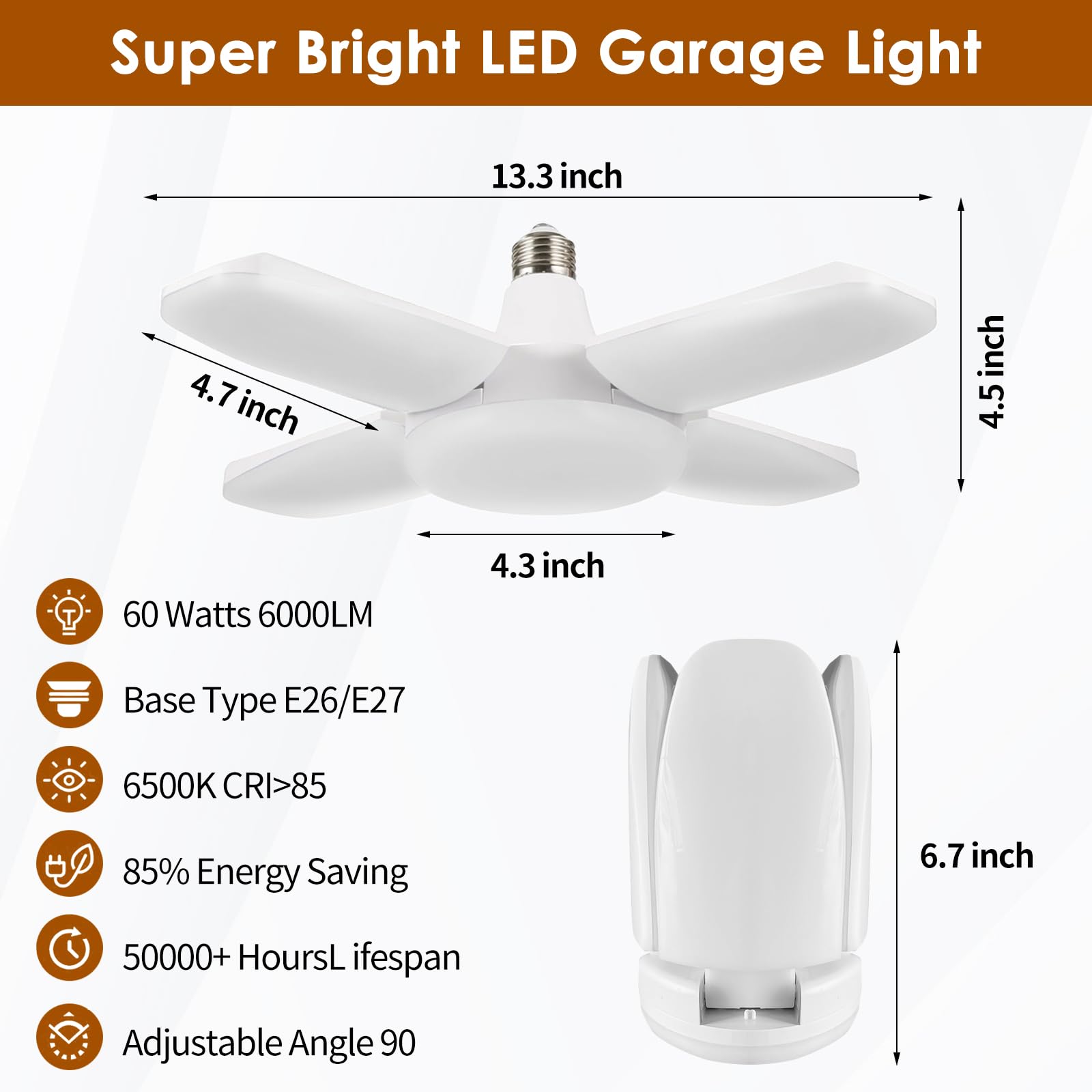 YWD LED Garage Lights 360-degree coverage with adjustable panels for workshops
