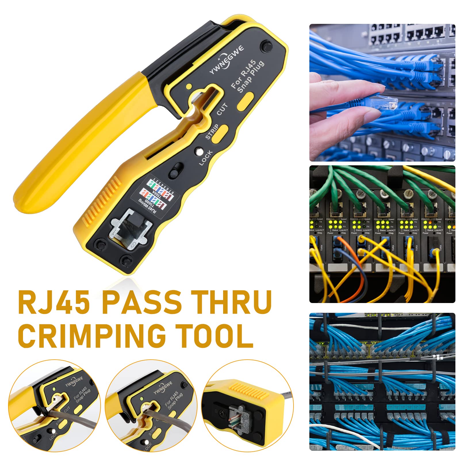 YWNEGWE CAT6 pass-through connectors 20-pack enables streamlined terminations.