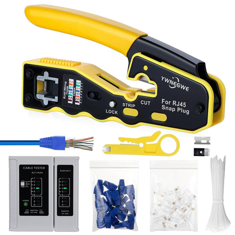 YWNEGWE RJ45 passthrough crimp tool shown in compact ergonomic design for easy use.