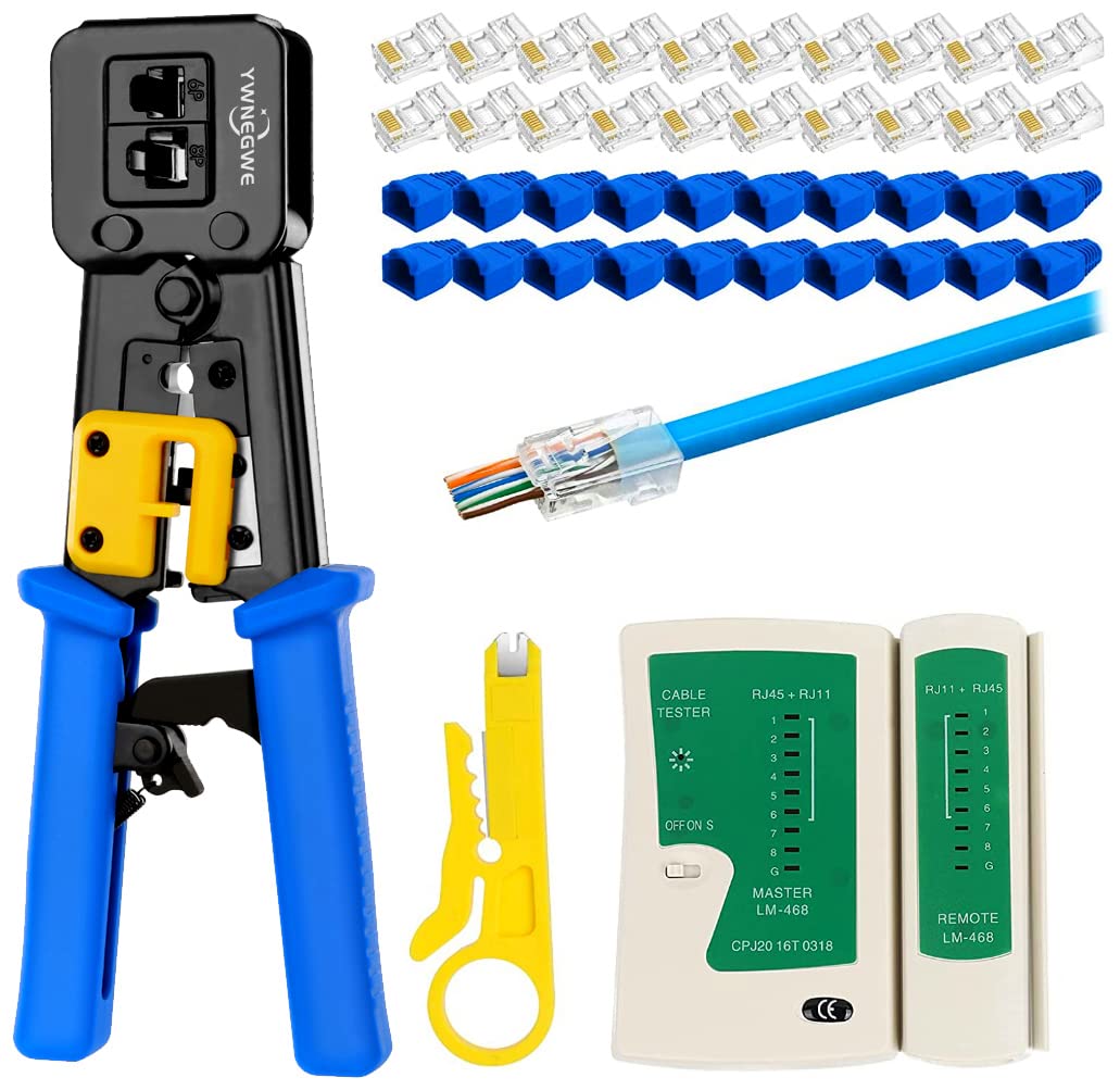YWNEGWE RJ45 crimp tool in hand for precise, mess-free terminations.