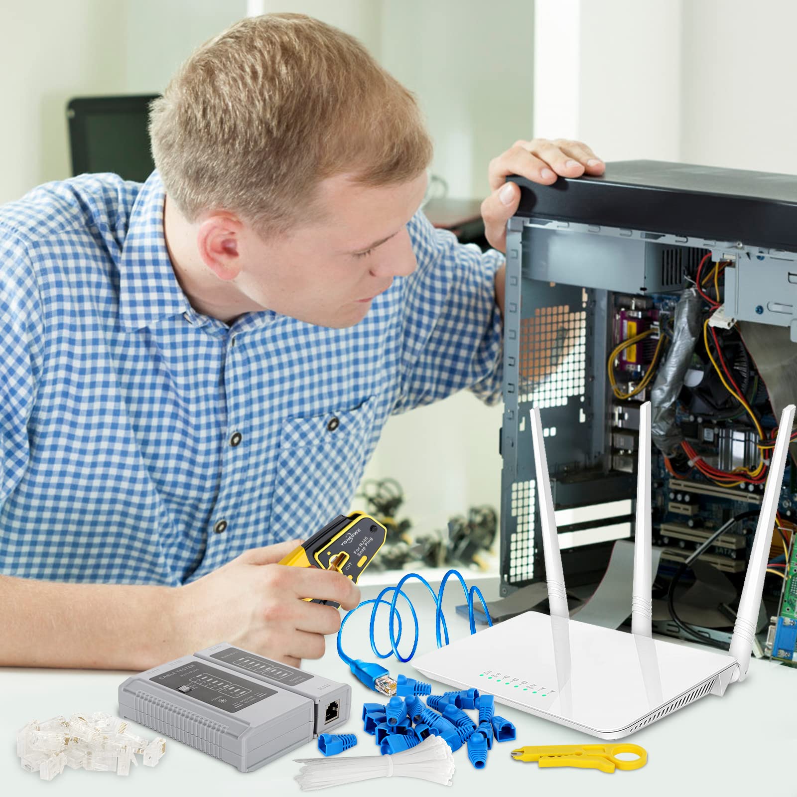 YWNEGWE RJ45 network cable tester ensures quick continuity checks.