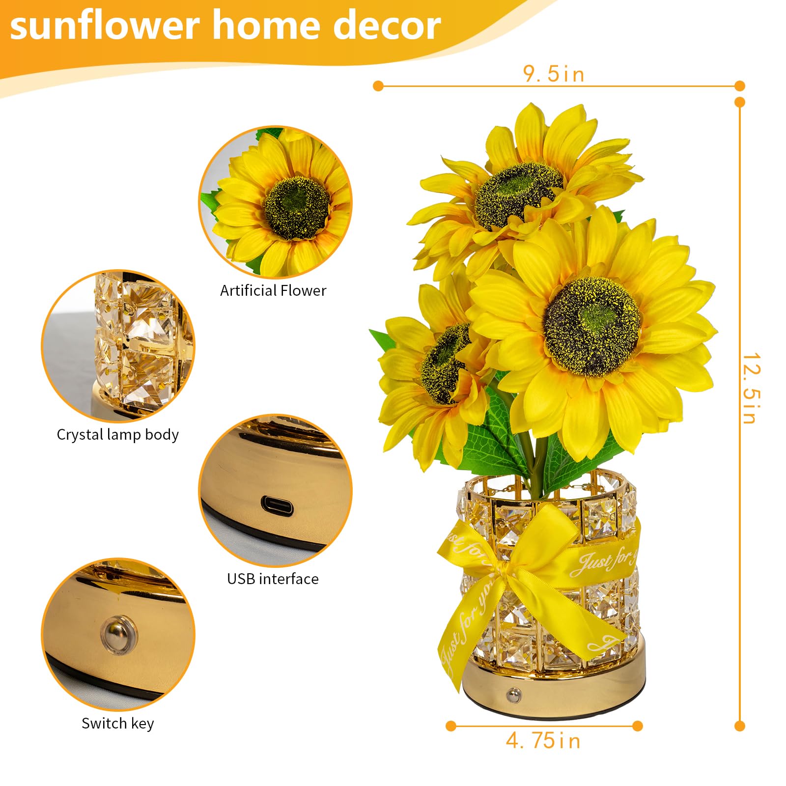 YWYWLED Compact sunflower lamp fits small desks and shelves