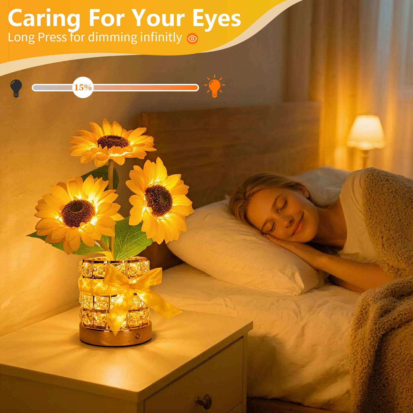 YWYWLED Touch-controlled sunflower lamp offers adjustable brightness and color