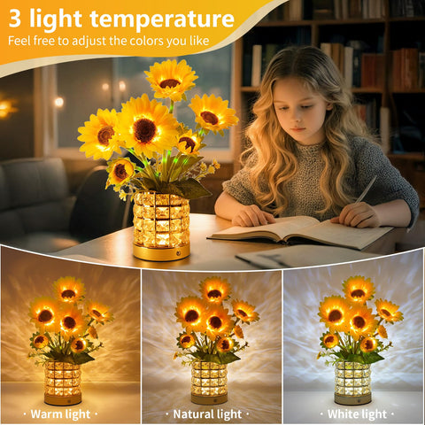 YWYWLED Sunflower Lamp displays white, warm, and natural light