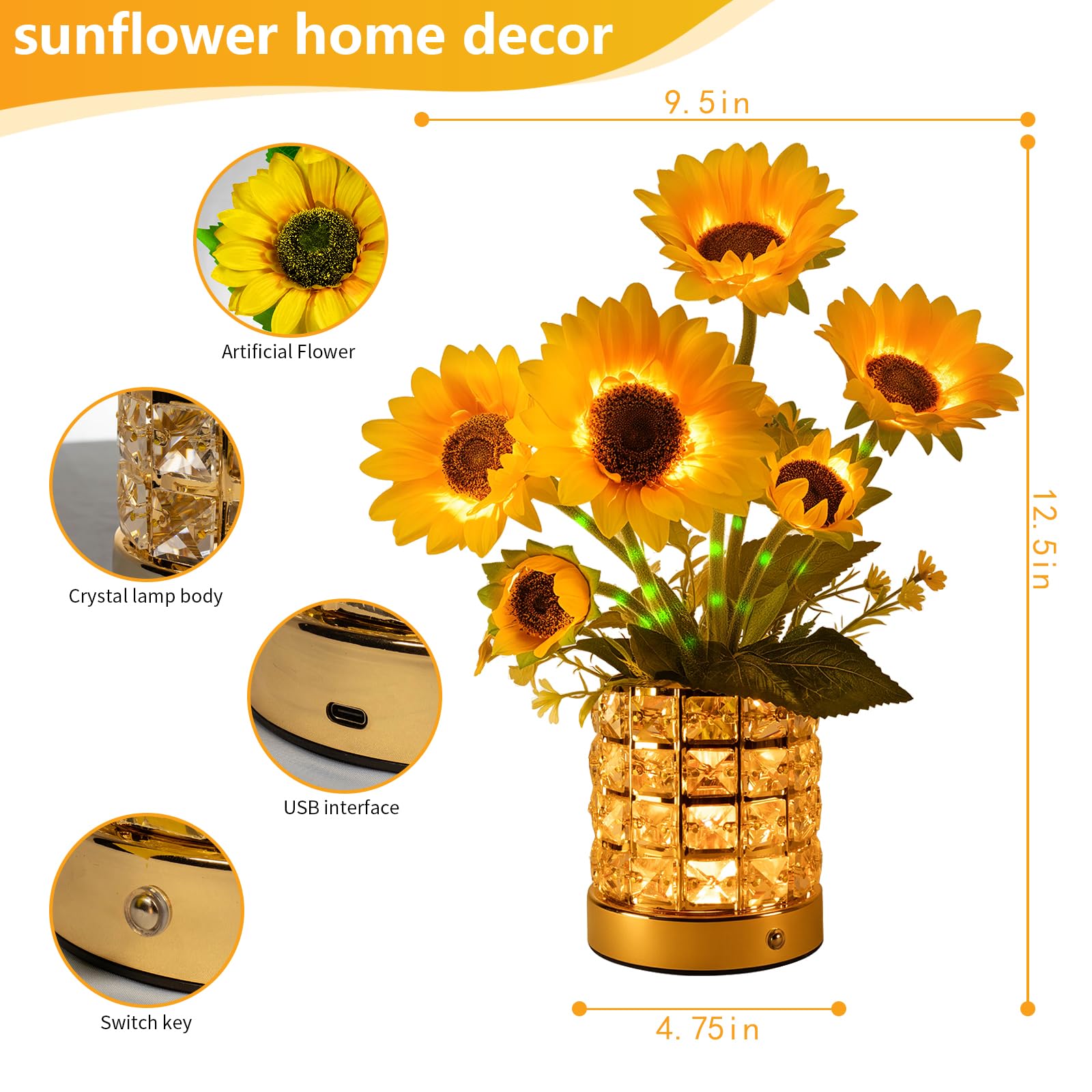 YWYWLED Sunflower Lamp compact size fits desks and shelves