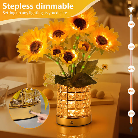 YWYWLED Sunflower Lamp in glass pot adds ambient sparkle