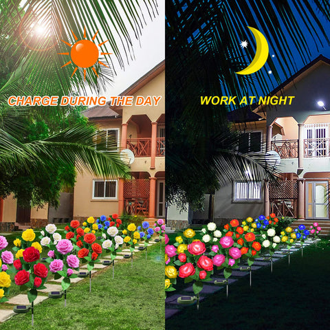 YWYWLED upgraded solar panel powers brighter petals in cloudy weather