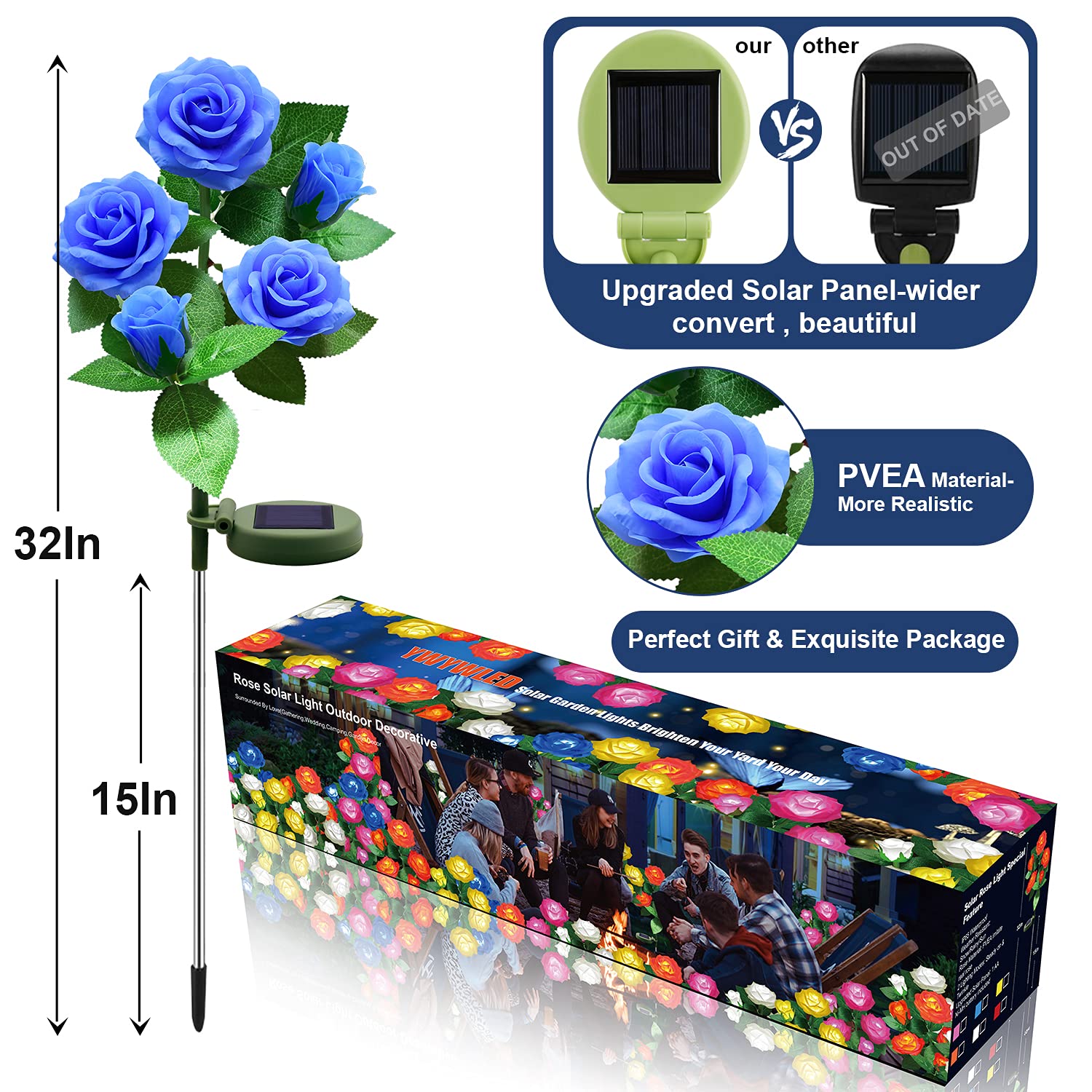 YWYWLED waterproof rose lights withstand rain for year round decor