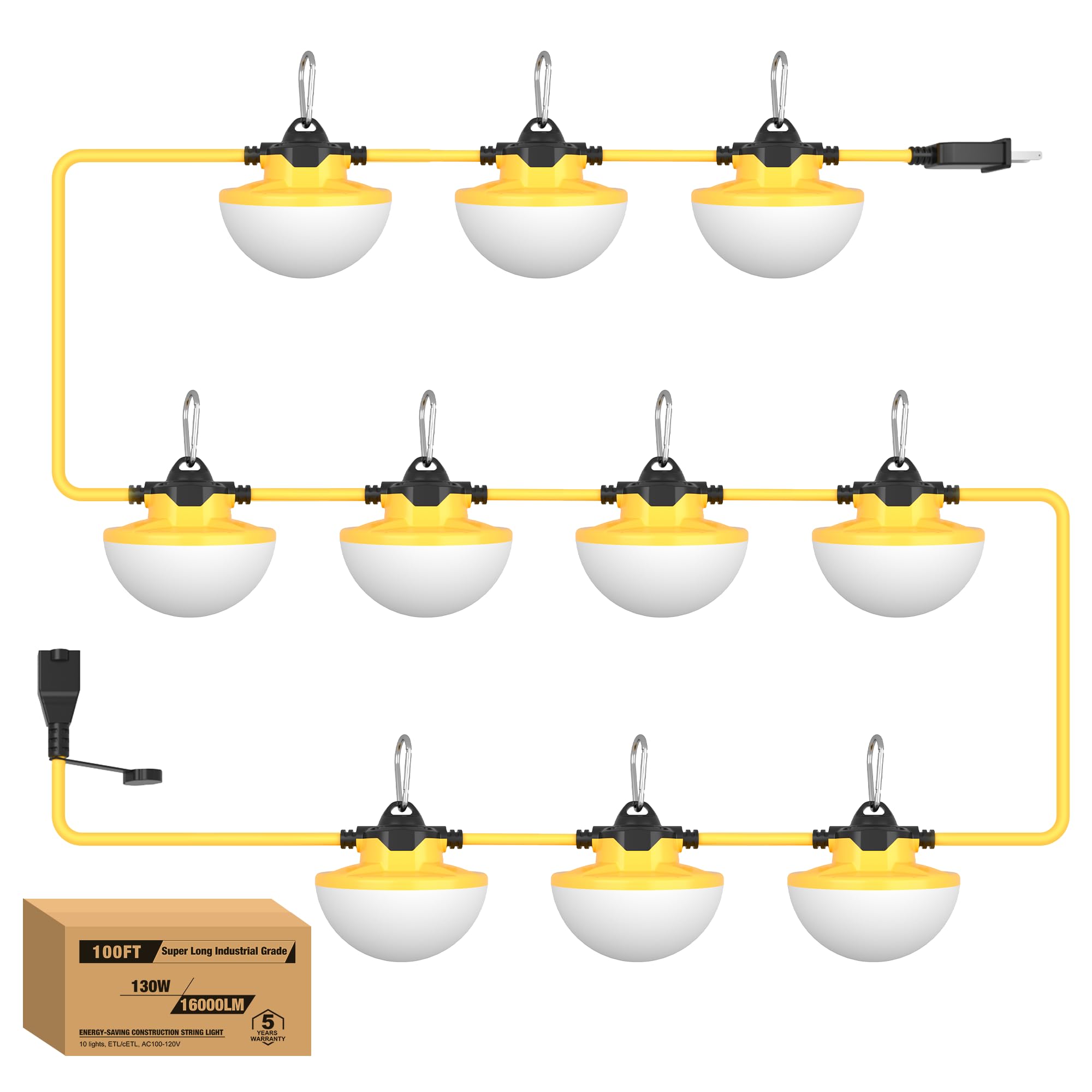 YXL 16000lm 100ft construction light string offering bright coverage for job sites