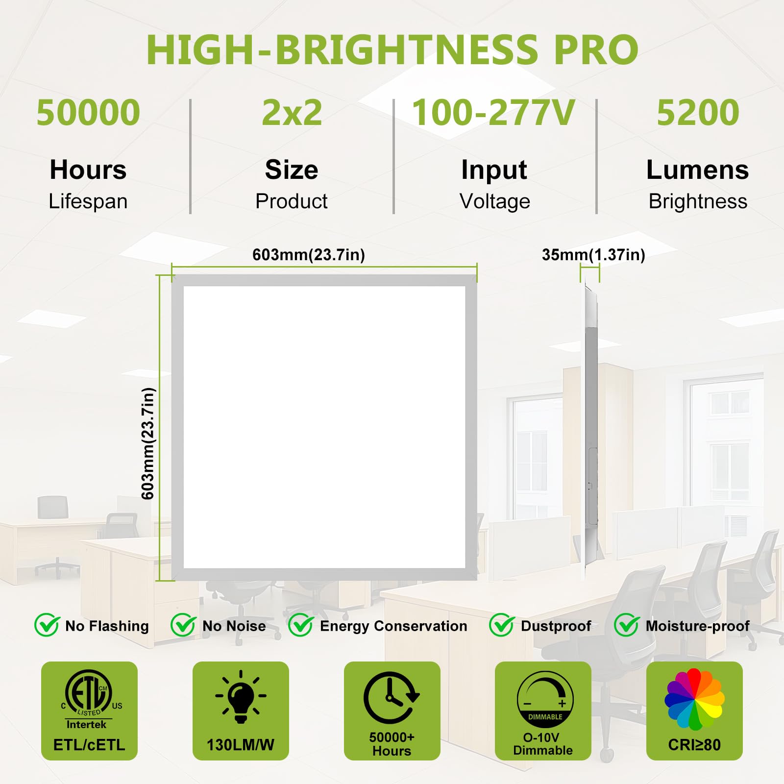 YXL 2x2 LED panel dimming control demonstrates smooth 0-10V adjustment