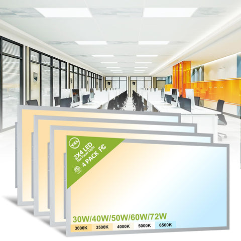 YXL 4-Pack 2x4 LED panel, front view, uniform office lighting.