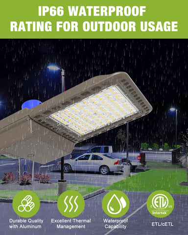 YXL LED parking lot light features die-cast aluminum body and efficient heat dissipation.